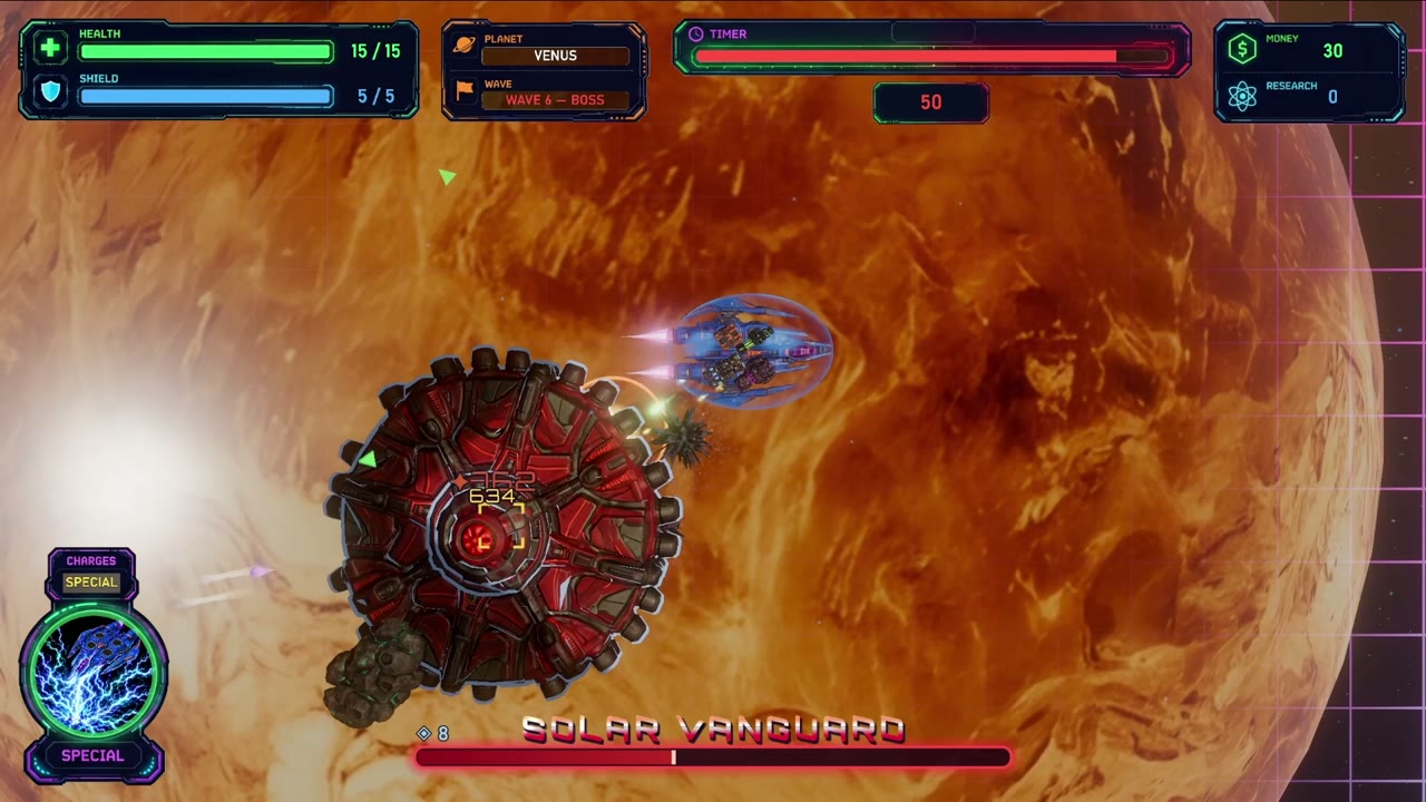 Neon combat over a planet
